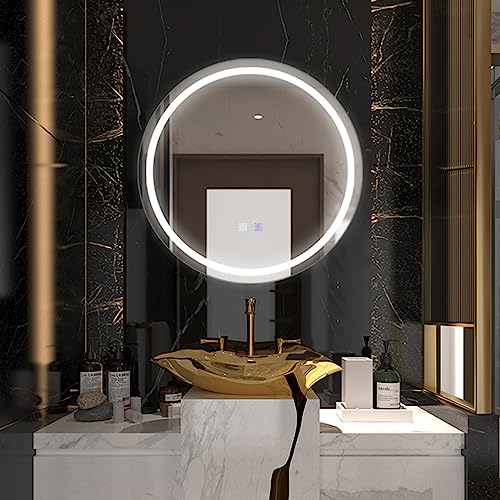 ExBrite LED-Badezimmerspiegel mit Lichtern, runder 60 cm, beleuchteter Spiegel für Badezimmerwand, dimmbar, beschlagfrei, Wandmontage, CRI 90+, 5000 K horizontale/vertikale Installation von ExBrite