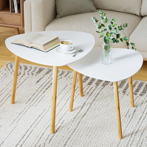 Exabang Couchtisch, 2er Set Moderne Wohnzimmertisch, Beistelltisch Coffee Table Sofatisch, Tischkombination für Wohnzimmer, Schlafzimmer, Büro, Balkon (Weiß) von Exabang