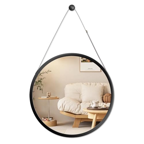 Exabang Spiegel Rund 45 cm, Runder Spiegel Wandspiege Round Mirror mit Rahmen für Schminktisch, Badezimmer, Flur, Wohnzimmer, Wanddekoration (Schwarz) von Exabang