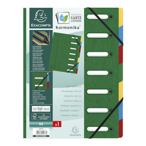 EXACOMPTA - Ordnungsmappe HARMONIKA, A4, grün, 55073E, 7 farbige Taben, ausgestanzt von Exacompta