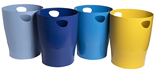 EXACOMPTA - Ref. 45302D - Set mit 8 Papierkörben ECOBIN BeeBlue mit Griffen - Volumen 15 Liter - Maße 26,3 x 26,3 x 33,5 cm - für Büro oder Zuhause - 4 Farben sortiert von Exacompta