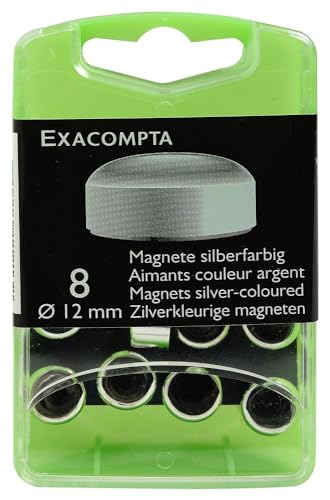 Exacompta 11213E 8er Pack Magnete Ø 12mm silber in Kunststoffbox Magnetkraft 320 g von Exacompta
