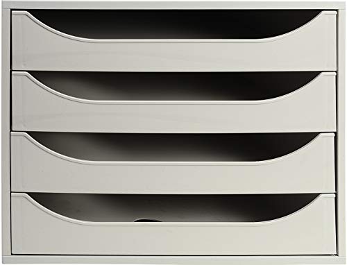 Exacompta 228606D Ablagebox Office mit 4 Schubladen für DIN A4+ Dokumente. Ecobox mit hoher Kapazität für mehr Platz auf dem Schreibtisch Big Box Grau von Exacompta