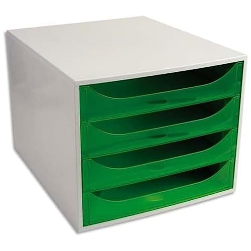 Exacompta 228697D Ablagebox Linicolor mit 4 Schubladen für DIN A4+ Dokumente. Ecobox mit hoher Kapazität für mehr Platz auf dem Schreibtisch Big Box Grau|Apfelgrün von Exacompta