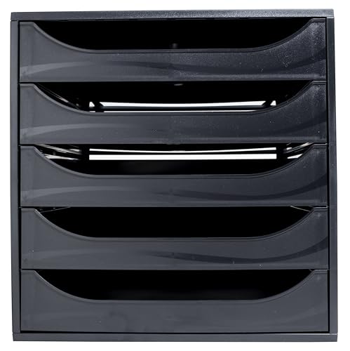 Exacompta 229014D Ablagebox EcoBlack mit 5 Schubladen für DIN A4+ Dokumente. Ecobox mit hoher Kapazität für mehr Platz auf dem Schreibtisch Big Box Schwarz von Exacompta