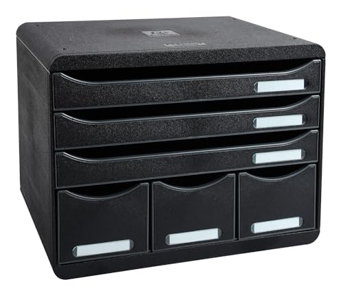 Exacompta 306714D Ablagebox Glossy Querformat mit 6 Schubladen für DIN A+ Dokumente. Belastbare Schubladenbox mit hoher Kapazität für mehr Platz auf dem Schreibtisch Store Box Blauer Engel Schwarz von Exacompta