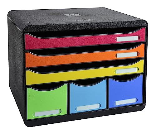 Exacompta 306798D Ablagebox Iderama Querformat mit 6 Schubladen für DIN A+ Dokumente. Belastbare Schubladenbox mit hoher Kapazität für mehr Platz Store Box Blauer Engel Schwarz|Bunt von Exacompta