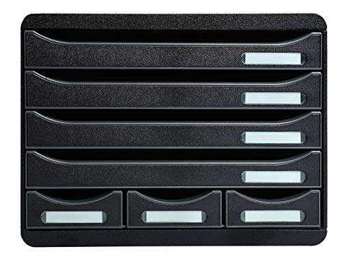 Exacompta 307714D Ablagebox Glossy Querformat mit 7 Schubladen für DIN A+ Dokumente. Belastbare Schubladenbox mit hoher Kapazität für mehr Platz auf dem Schreibtisch Store Box Blauer Engel Schwarz von Exacompta