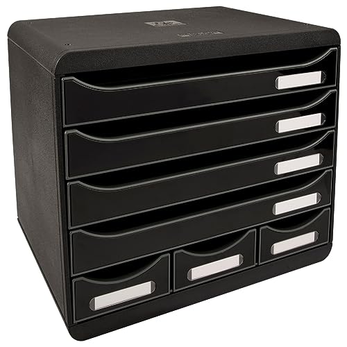 Exacompta 307714D Ablagebox Glossy Querformat mit 7 Schubladen für DIN A+ Dokumente. Belastbare Schubladenbox mit hoher Kapazität für mehr Platz auf dem Schreibtisch Store Box Blauer Engel Schwarz von Exacompta