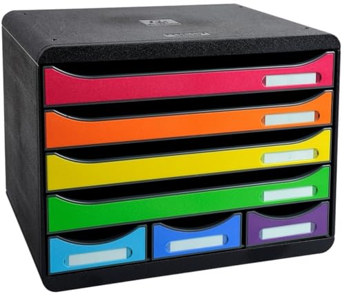 Exacompta 307798D Ablagebox Iderama Querformat mit 7 Schubladen für DIN A+ Dokumente. Belastbare Schubladenbox hohe Kapazität mehr Platz Store Box Iderama Harlekin Blauer Engel Schwarz|Bunt von Exacompta