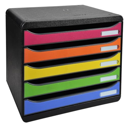 Exacompta 308798D Ablagebox Iderama Querformat mit 5 Schubladen für DIN A+ Dokumente. Belastbare Schubladenbox mit hoher Kapazität für mehr Platz Big Box Plus Horizon Blauer Engel schwarz|bunt von Exacompta