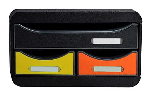 Exacompta 311798D Ablagebox Iderama mit 1 Schublade für DIN A4+ und 2 schmalen Schubladen. Belastbare Schubladenbox aus Recycling-Kunststoff für mehr Platz. SmallBox Blauer Engel Schwarz|bunt von Exacompta