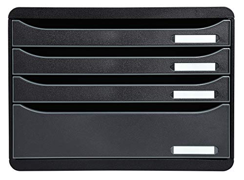 Exacompta 315714D Ablagebox EcoBlack Querformat mit 4 Schubladen für DIN A+ Dokumente. Belastbare Schubladenbox mit hoher Kapazität für mehr Platz Big Box Plus Horizon Blauer Engel schwarz von Exacompta