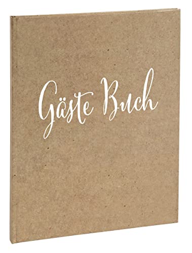 Exacompta 47236B Trendiges Gästebuch Kraft Deutsch Quadratisches Format 21x19 cm Aus Karton mit bedrucktem Papier mit matter Laminierung Goldener Schnitt 140 einfarbige weiße Seiten Farbe: Braun von Exacompta