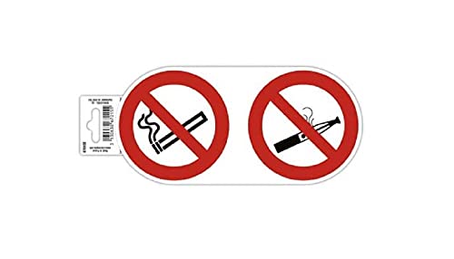 Exacompta 67015E Rauchen und E-Zigaretten verboten Klebeschild 20x10cm rot-weiß mit Aufhänger Hinweisschild aus UV-beständigem PVC Schilder Warnhinweis Sticker Aufkleber Türschild von Exacompta