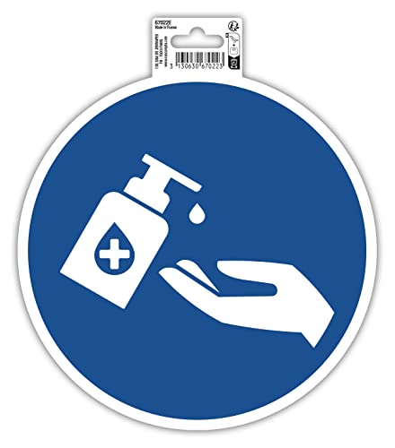 Exacompta 67022E Hände desinfizieren Klebeschild Ø20cm Blau aus UV-beständigem PVC Hinweisschild Schilder Warnhinweis Sticker Aufkleber Türschild von Exacompta