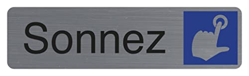 Exacompta - 67162E - 1 Türschild selbstklebend Sonnez - Wandschild bedruckt - auf allen Untergründen - Aluminium gebürstet - Maße: 16,5 x 4,4 cm von Exacompta