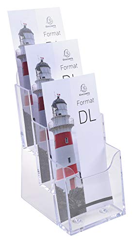 Exacompta 73158D 4er Pack Tischprospekthalter Exacyrl für 10 x 21 cm aus robustem Acryl 3 Stufen gefertigt aus einem Guss kristall ideal für Schreibtisch und Büro Verkaufsbüro Flyerhalter von Exacompta