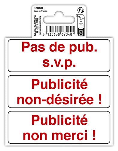 Exacompta - Art.-Nr. 67040E - 1 Piktogramm Kein Pub. s.v.p. - Werbung nicht gewünscht! ! Aus rutschfestem und UV-beständigem Vinyl. Maße: 10 x 10 cm von Exacompta