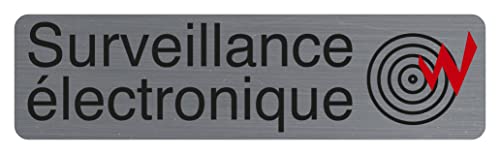 Exacompta - Art.-Nr. 67170E - 1 Türschild selbstklebend Elektronische Überwachung - Wandschild - Alle Untergründe - Aluminiumoptik gebürstet - Maße: 16,5 x 4,4 cm von Exacompta