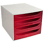 Exacompta Schubladenbox mit 4 Schubladen Big Box Kunststoff Hellgrau, Rot 28,4 x 34,8 x 23,4 cm von Exacompta
