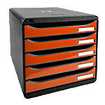 Exacompta Schubladenbox mit 5 Schubladen Big Box Plus Kunststoff Glänzend Schwarz, Orange 27,8 x 34,7 x 27,1 cm von Exacompta