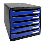 Exacompta Schubladenbox mit 5 Schubladen Big Box Plus Kunststoff Glänzendes Schwarz, Meeresblau 27,8 x 34,7 x 27,1 cm von Exacompta