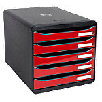 Exacompta Schubladenbox mit 5 Schubladen Big Box Plus Kunststoff Glänzendes Schwarz, Rot 27,8 x 34,7 x 27,1 cm von Exacompta