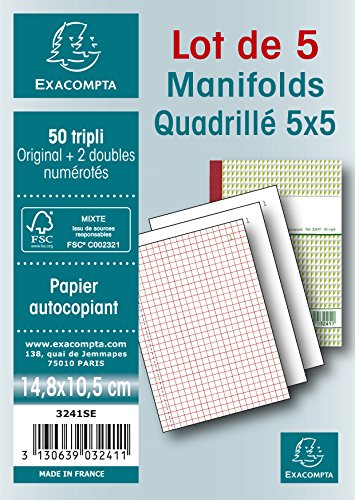 Manifold quadrille 5x5 - 50 feuillets autocopiants - sous film par lot de 5 von Exacompta
