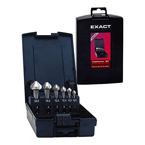 Exact 05527 Kegelsenker Set, Ø 6,3-20,5mm, 90°, HSS, DIN 335C, 6 Stück von Exact