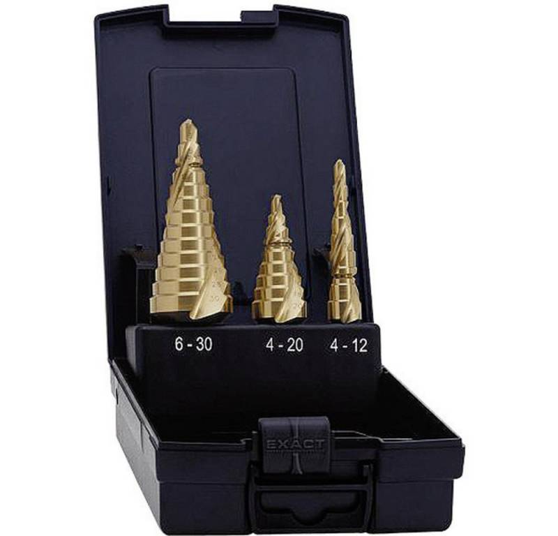 Exact Metallbohrer Exact 07014 HSS Stufenbohrer-Set 3teilig 4 - 12 mm, 4 - 20 mm, 6 - 30, Spiralnute von Exact