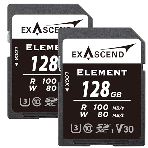 Exascend Element 128 GB V30 SD-Karte Ultra-HD 4K Video High Speed Speicherkarte SDXC Speicherkarte Burst Shooting Mode 100 MB/s Lesen, 80 MB/s Schreiben, UHS-I, Klasse 10, U3, V30 Kamera SD-Karte, 128 Exascend Element 128 GB V30 SD-Karte Ultra-HD 4K Video High Speed Speicherkarte SDXC Speicherkarte Burst Shooting Mode 100 MB/s Lesen, 80 MB/s Schreiben, UHS-I, Klasse 10, U3, V30 Kamera SD-Karte, 128 von Exascend