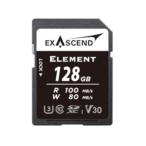 Exascend Element 128GB SD-Karte (UHS-I, V30) – Zuverlässige Speicherkarte für Full HD & 4K-Video, schnelle Performance, ideal für DSLR & spiegellose Kameras von Exascend