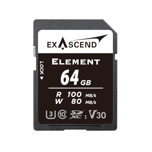 Exascend Element 64GB SDXC UHS-I V30 Speicherkarte 4K UHD bis zu 100 MB/s, UHS-I, Klasse 10, U3, V30 Kamera SD-Karte (UHS-I V30 100MB/s, 64 GB) von Exascend