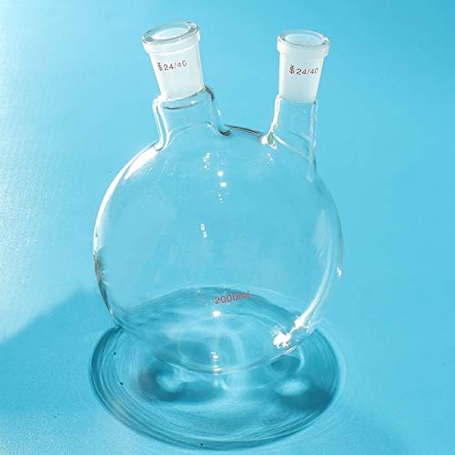 ExcLent 2000 Ml 24/40 Joint 2-Hals-Rundkolben Aus Glas Doppelhals-Laborchemie Kochflasche von ExcLent