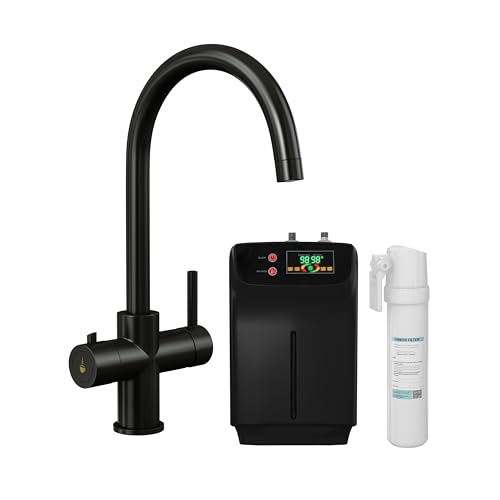 Excel Home 3 in 1 Kochendes Wasser Wasserhahn bis 98° - 2,4L Boiler & Kohlefilter - Heiß- & Kaltwasser - Sofortiger Heißwasserhahn aus Rostschutzmessing - Mattschwarz von Excel Home