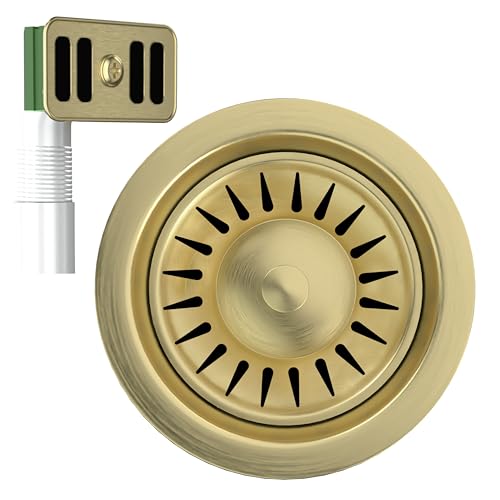 Excel Home Abflusssieb für Küchenspüle, 90 mm, mit Überlaufrohren und runder Ablaufabdeckung (gebürstetes Messing) von Excel Home