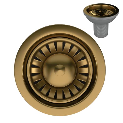 Excel Home Abflusssieb für Küchenspüle, 90 mm, mit runder Ablaufabdeckung, ohne Überlaufrohre, satiniertes Gold von Excel Home