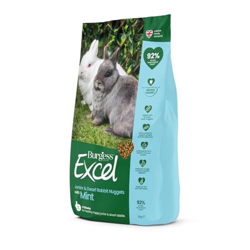 Burgess Excel Junior & Zwergkaninchen Futter Nuggets mit Minze 10kg – proteinreiches Alleinfutter für Jungkaninchen – unterstützt Verdauung, Immunsystem & gesundes Fell von Excel