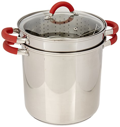 ExcelSteel 526 Multifunktional: Nudelkocher mit Deckel und rotem Silikongriff, Edelstahl ExcelSteel 526 Multifunktional: Nudelkocher mit Deckel und rotem Silikongriff, Edelstahl von ExcelSteel