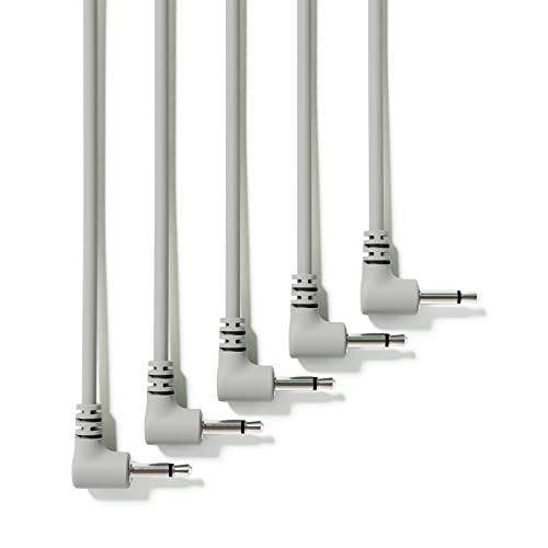 ExcelValley - 5-Pack - Rechtwinkliger Mono Modular Patchkabel - 3,5mm 1/8" Eurorack Synthesizer [Grau | 90 cm - 35,43"] von ExcelValley