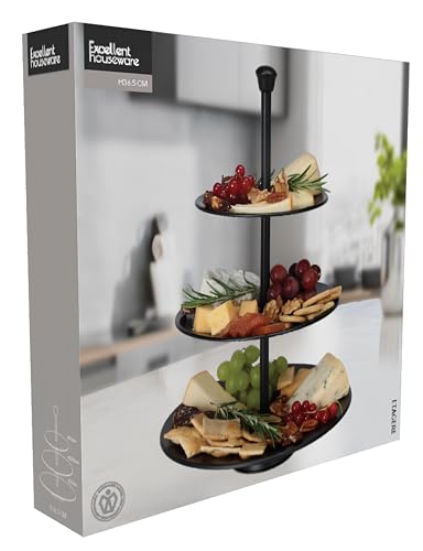 Etagere 3 Ebenen Ø25/20,5/16,5xH36,5cm Metall Schwarz Servierplatte Gebäckschale Servierständer Etagenständer Etagenplatte stufig Obstplatte Kuchenständer Platte Telleretagere von Excellent Houseware