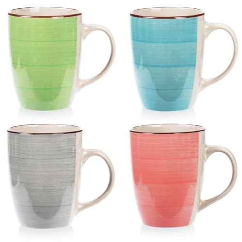 Set mit 4 Keramikbechern mit Pinselstrich-Design, 275 ml von Excellent Houseware