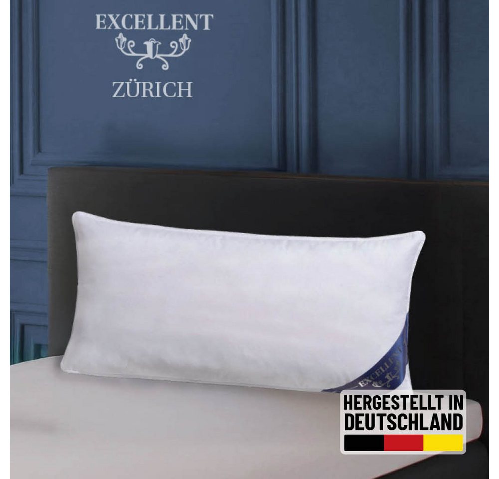Excellent 3-Kammer-Kopfkissen Zürich, Kopfkissen in 40x80 und 80x80 und weitere Größen, Füllung: weiße neue Daunen und Federn, Klasse I, 90% Daunen / 10% Federn (Außen), weiße neue Federn, Klasse I, 100% Federn (Innen), Bezug: feiner Daunen-Batist, 100% Baumwolle, Rückenschläfer, Seitenschläfer, allergikerfreundliches Kissen & hergestellt in Deutschland von Excellent