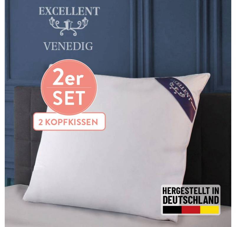 Excellent 3-Kammer-Kopfkissen Venedig, Größenauswahl: 40x40-80x80 cm, Füllung: weiße neue Daunen, Klasse I, 100% Daunen (Außen), weiße neue Federn, Klasse I, 100% Federn (Innen), Bezug: feiner Daunen-Batist, 100% Baumwolle, Rückenschläfer, Seitenschläfer, hergestellt in Deutschland von Excellent