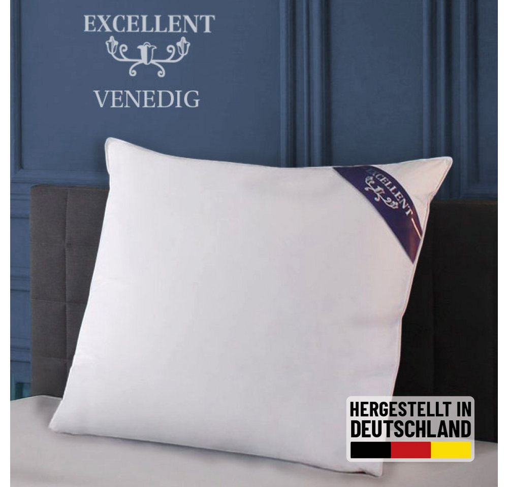 Excellent Kopfkissen Venedig, Füllung: weiße neue Gänsedaunen, Klasse I, 100% Daunen (Außen), weiße neue Gänsefedern, Klasse I, 100% Federn (Innen), Bezug: feiner Daunen-Batist, 100% Baumwolle, Bauchschläfer, Rückenschläfer, Seitenschläfer, hergestellt in Deutschland von Excellent