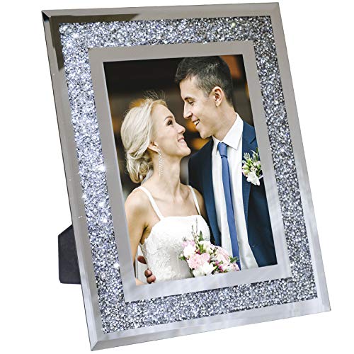 EXCELLO GLOBAL PRODUCTS Dekorativer Bilderrahmen 12,7 x 17,8 cm Fotohalter Glasspiegel mit funkelnder Kristallbordüre. Zum Aufstellen mit der mitgelieferten Staffelei oder fertig zum Aufhängen. von Excello Global Products