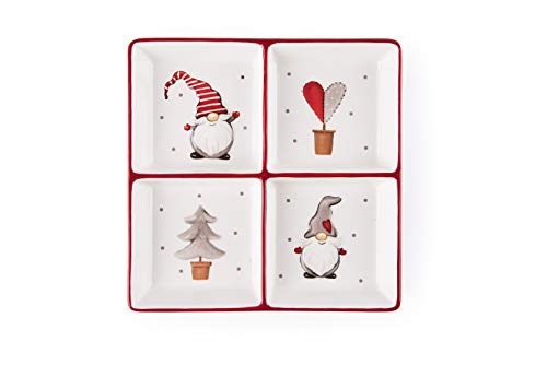 Excelsa 64128 Gnomo Christmas Teller mit 4 Fächern, Keramik, Weiß von Excelsa