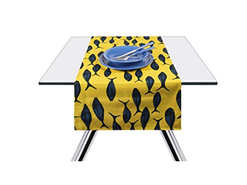 Excelsa Afrika Fische Tischläufer, 100% Baumwolle, 45 x 140 cm, Gelb und Blau von Excelsa