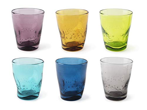 Excelsa Color Wave Set mit 6 Wassergläsern, Glas, Grau, Gelb, Hellblau, Grün, Glitter, Blau von Excelsa